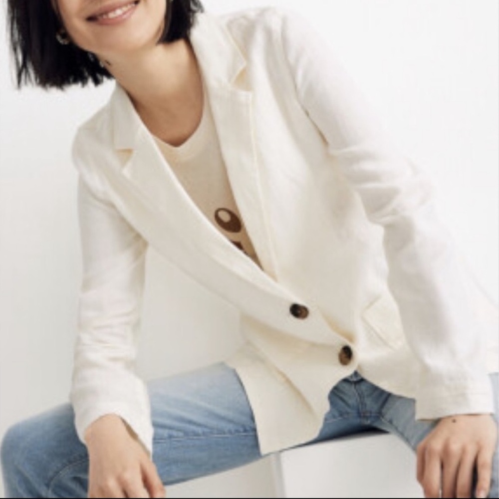 J.CREW FACTORY WHITE LINEN CLASSIC BLAZER SIZE 0